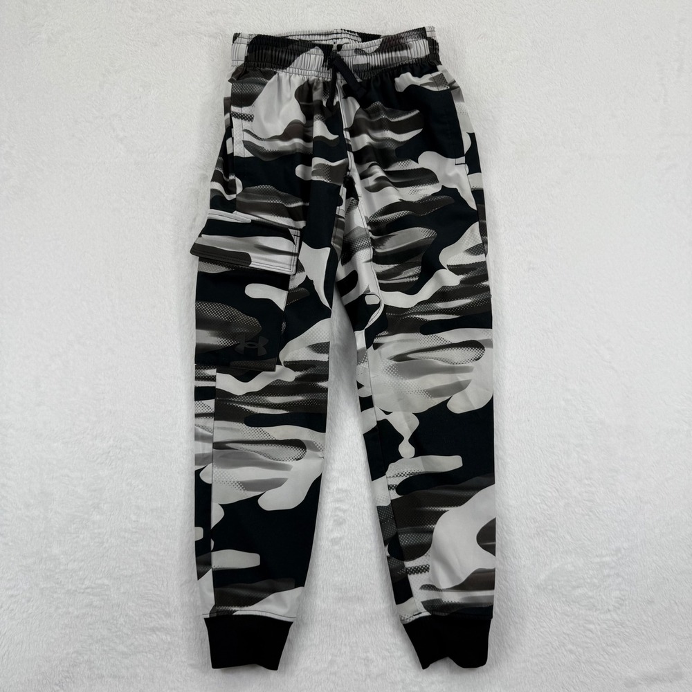 Under Armour Boys Camo Print Jogger Pants Activewear Size YXS‎ Black Gray READ